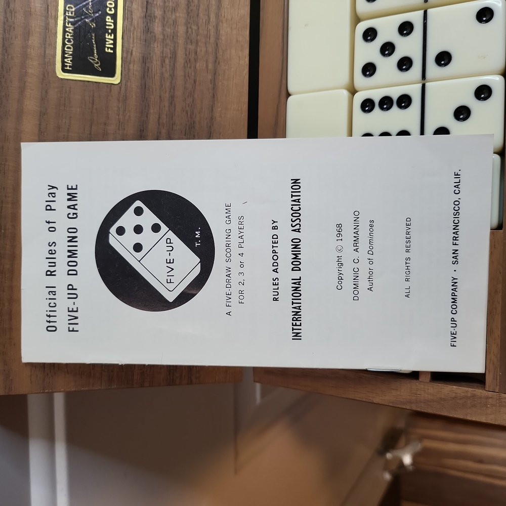 Handcrafted Dominic C. Armanino Five Up Co Dominos in Walnut Wood Box - Picture 11 of 16